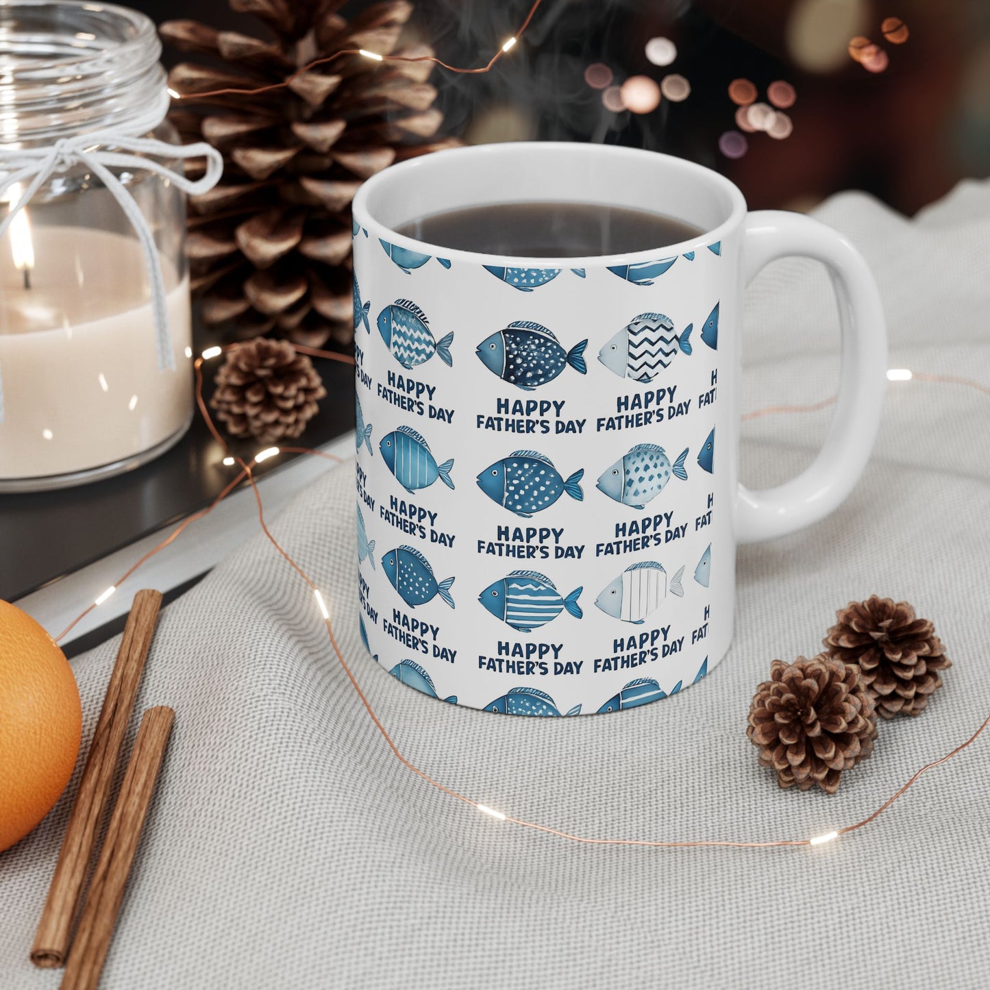 Father's Day Fish Ceramic Mug, Unique Gift for Dad, Fun Fish Design, Coffee Lover's Mug, Happy Father's Day Cup, Great for Celebrations