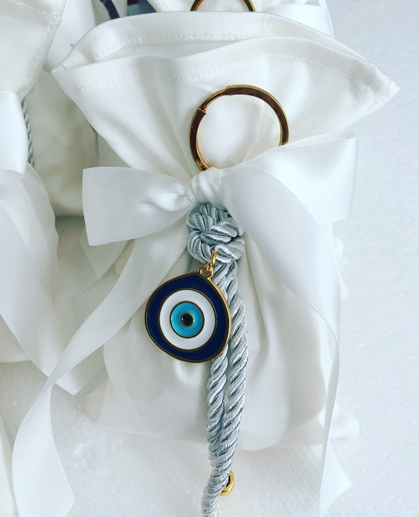 White Pouch Mati Eye chain Bomboniere ,Christening Bomboniere, Christening Favors, Greek Christening, Greek βάπτιση