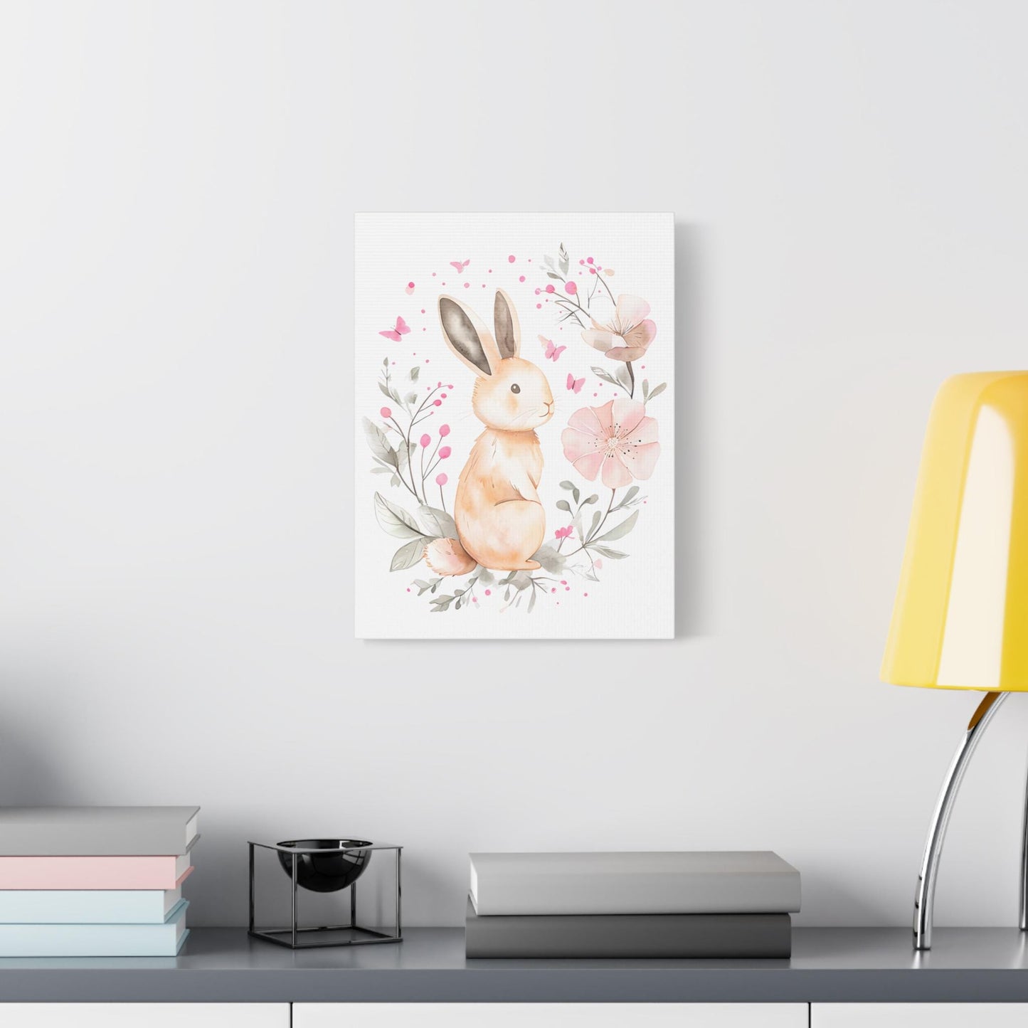 Whimsical Bunny Canvas Artwork, Baby Wall Art, Nursery Decor, Kids Room Wall Art, Floral Artwork,Baby Room Decor