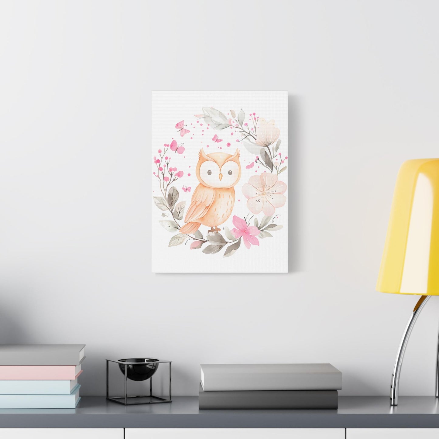 Whimsical Owl Canvas Artwork, Baby Wall Art, Nursery Decor, Kids Room Wall Art, Floral Artwork,Baby Room Decor (white, 12 "x16)