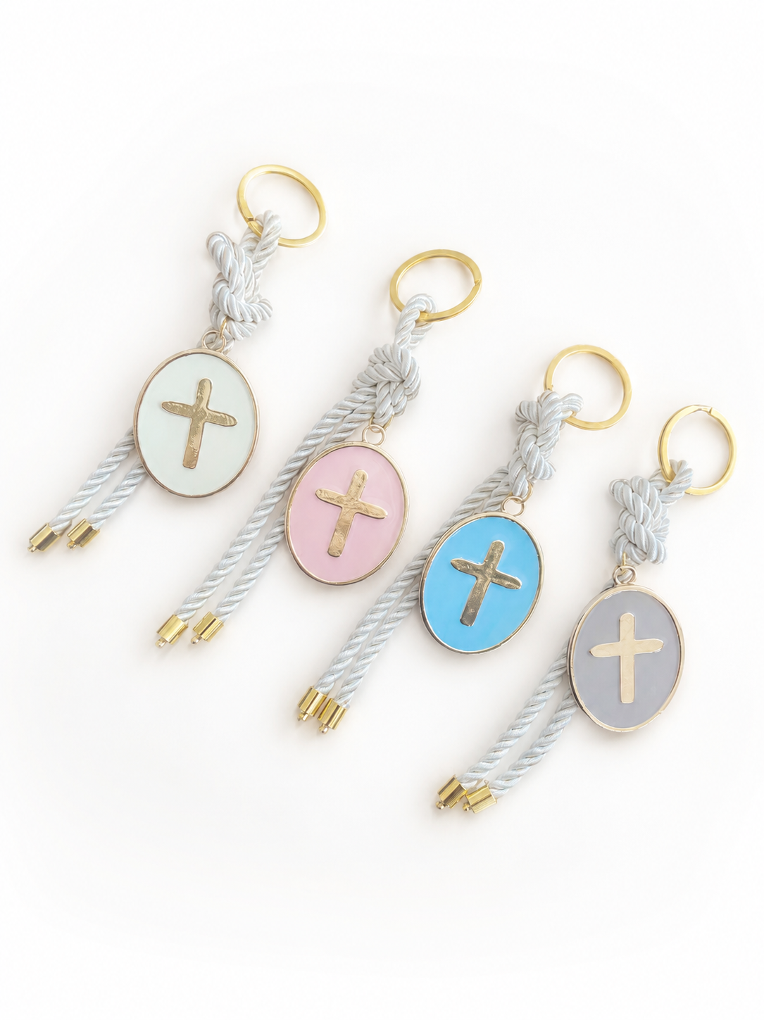 Oval Cross Charm Keyring