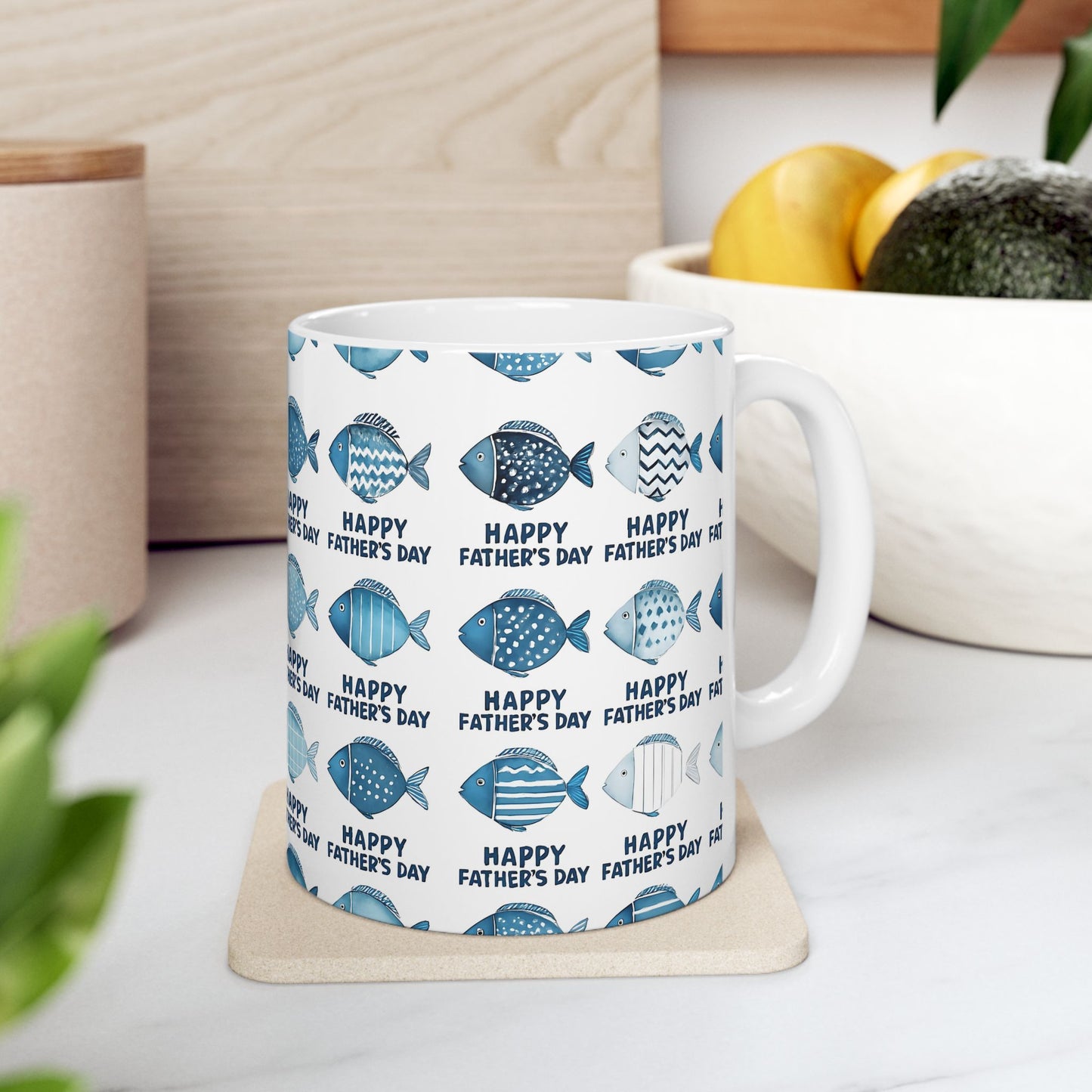 Father's Day Fish Ceramic Mug, Unique Gift for Dad, Fun Fish Design, Coffee Lover's Mug, Happy Father's Day Cup, Great for Celebrations
