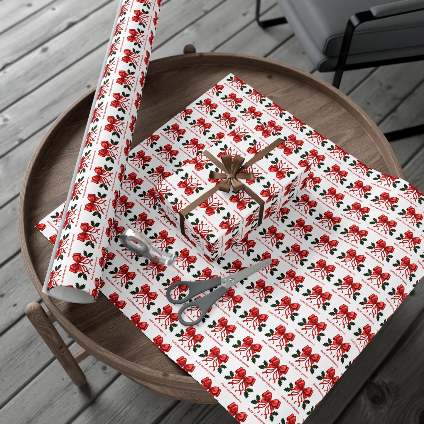 Greek Καλά Χριστούγεννα Christmas Gift Wrap Paper,Festive Gift Wrap Papers for Christmas, Holiday Wrapping Paper, Unique Gift Packaging, Floral Bow