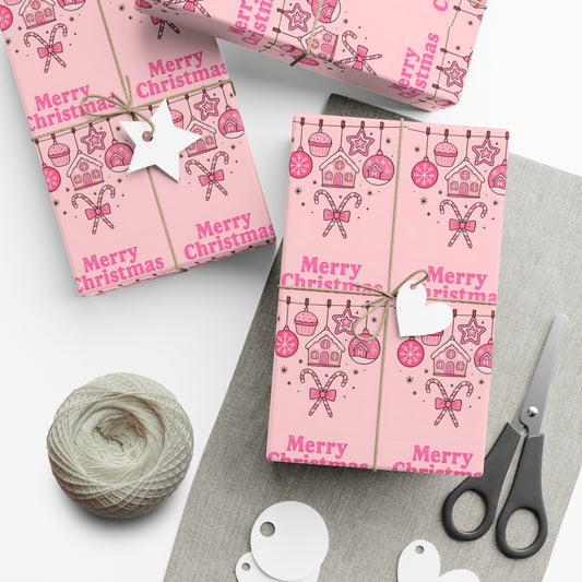 Merry Christmas Gift Wrap Papers, Holiday Wrapping Paper, Festive Gift Wrap, Christmas Party Supplies, Pink Christmas Gift Wrap