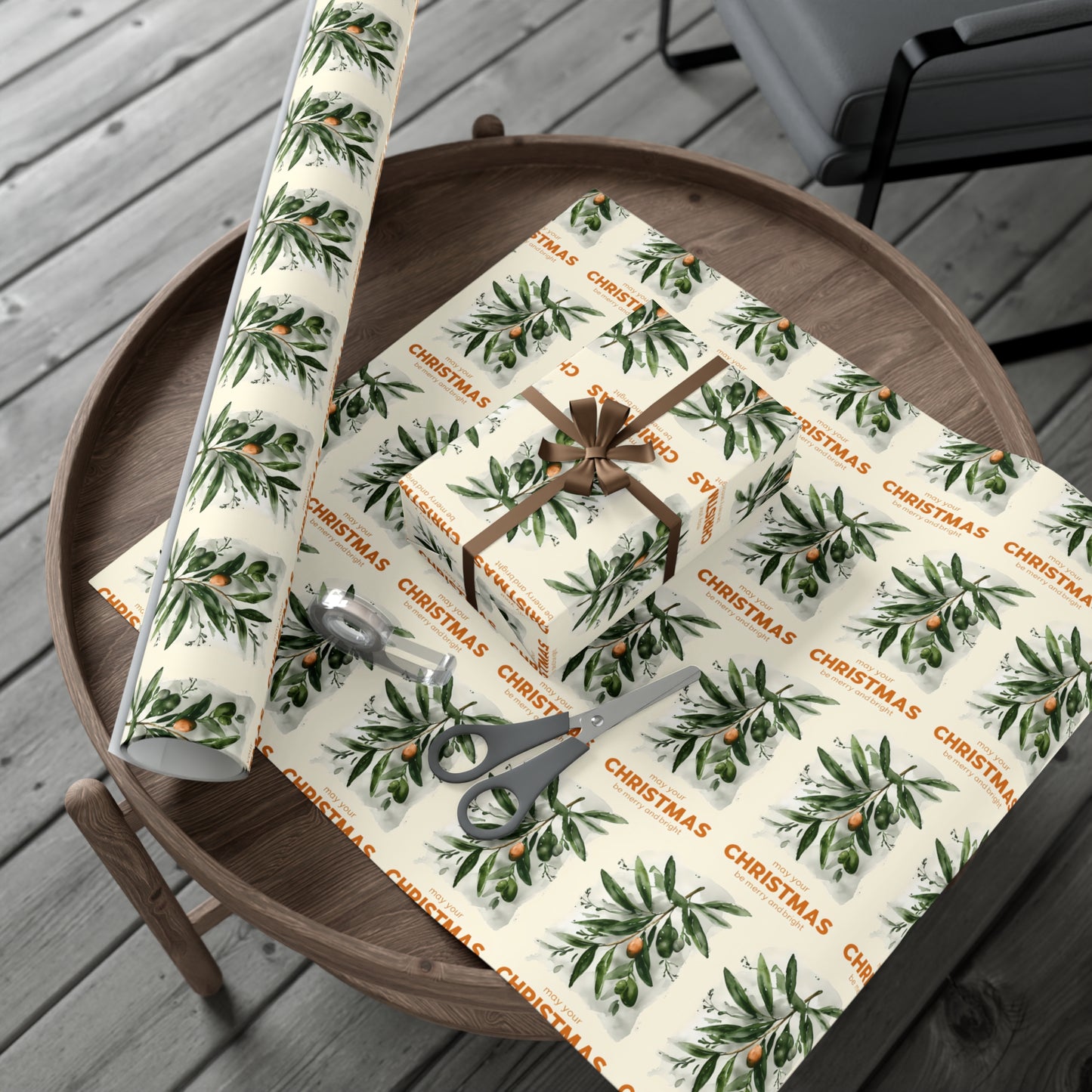 Olive Branch Christmas Gift Wrap Paper, Holiday Wrapping Paper, Festive Gift Wrap, Wrapping, Botanical Design Christmas Paper