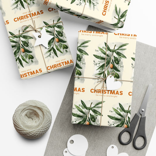Olive Branch Christmas Gift Wrap Paper, Holiday Wrapping Paper, Festive Gift Wrap, Wrapping, Botanical Design Christmas Paper