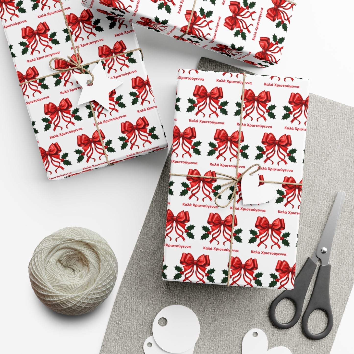 Greek Καλά Χριστούγεννα Christmas Gift Wrap Paper,Festive Gift Wrap Papers for Christmas, Holiday Wrapping Paper, Unique Gift Packaging, Floral Bow