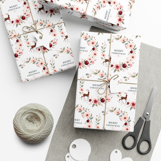 Floral Christmas Gift Wrap Paper,Christmas Gift Wrap Paper, Christmas Wrapping Paper, Decorative Gift Wrap, Festive Wrapping Paper, Seasonal Gifts