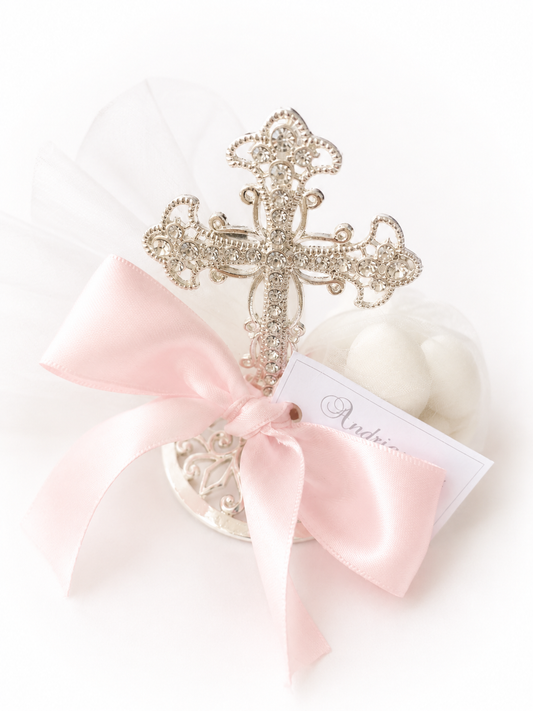 Silver Plated Pewter Cross Stand Bomboniere