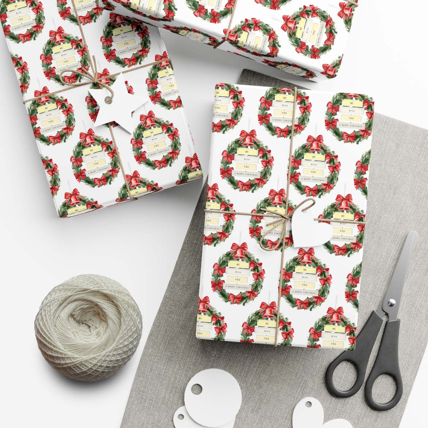 Festive Gift Wrap Papers for Holidays, Christmas Wrapping Paper,  Gift Wrap, Christmas Gift Wrap, Xmas Wrapping Paper, Wreath , Christmas Bells, Elegant Wrapping Paper