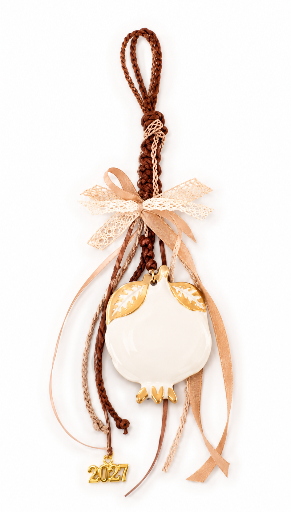 Hanging Ivory & Brown Pomegranate Gouri New Year 2027 -Good Luck Home Ornament