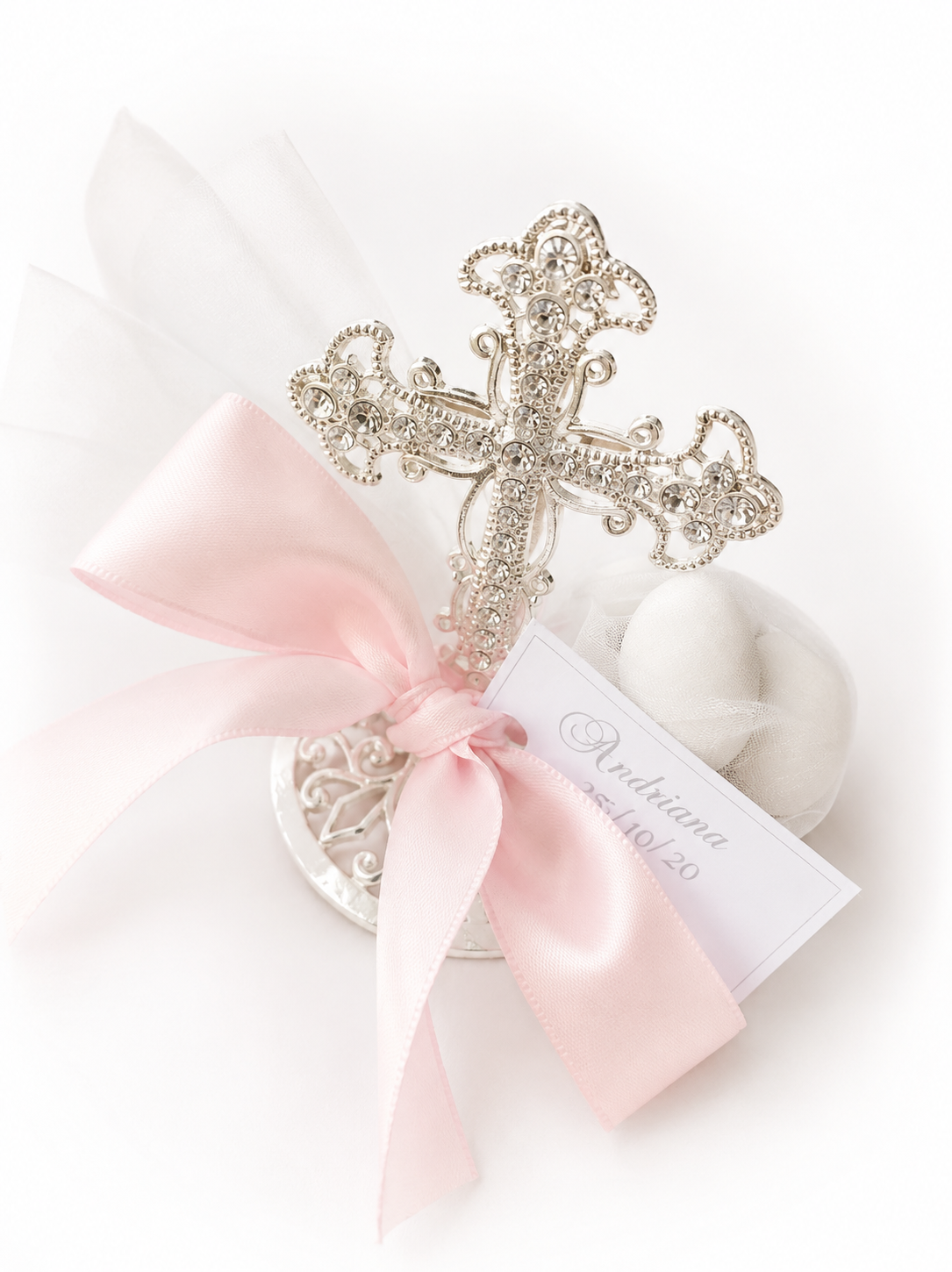 Silver Plated Pewter Cross Stand Bomboniere