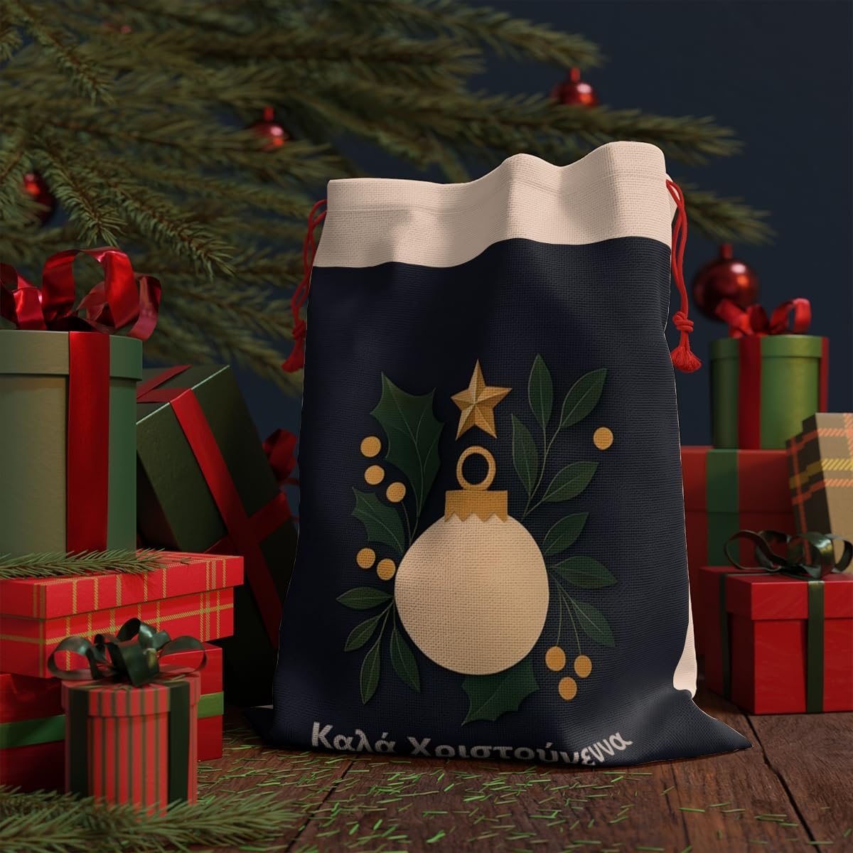 Greek Καλά Χριστούγεννα Christmas Sack ,Orthodox Christian Christmas, Personalized Santa Sack, Festive Storage Bag, Merry Christmas Decor