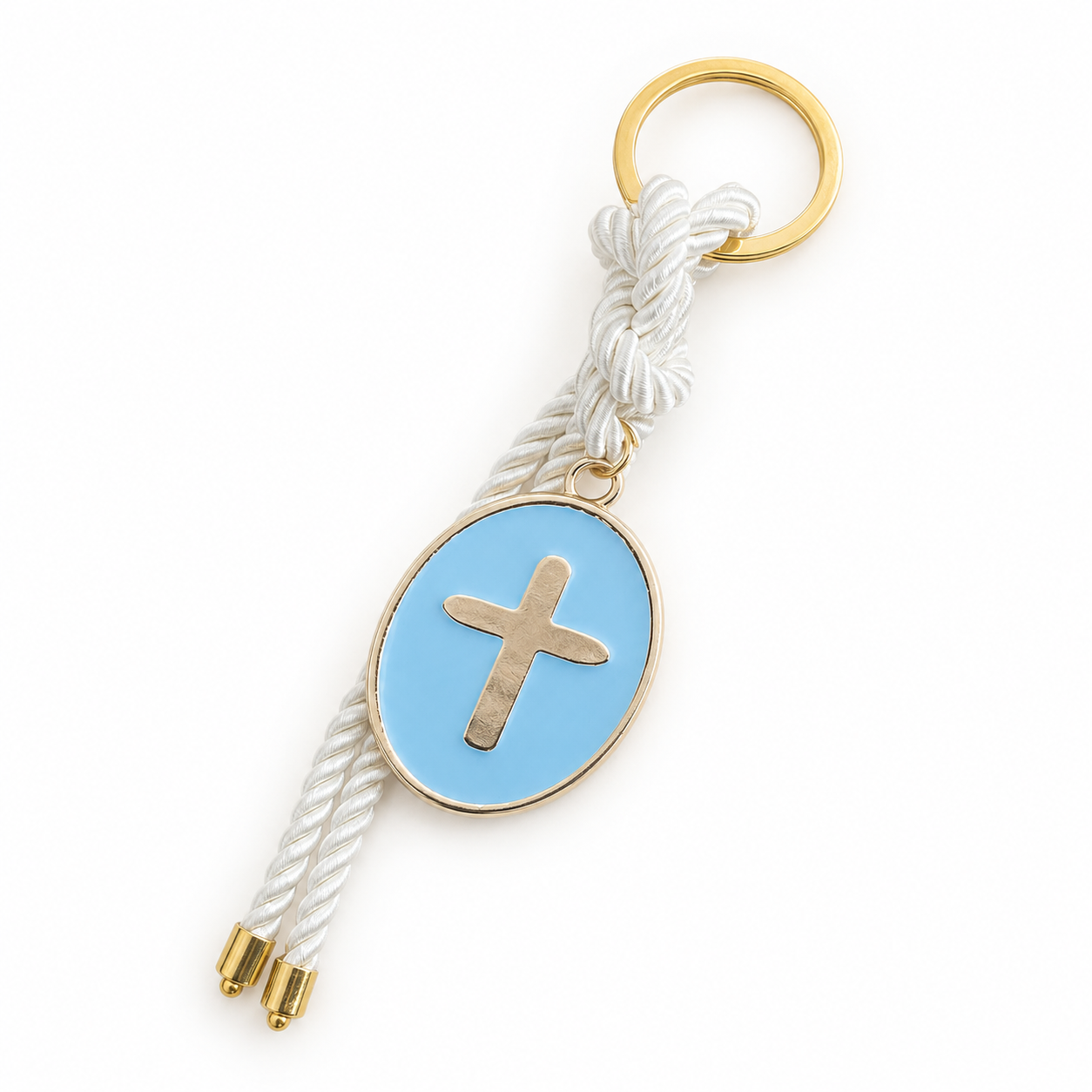 Oval Cross Charm Keyring