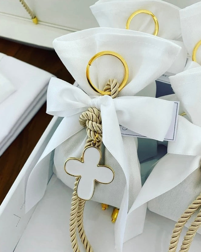 White Pouch  Cross Keyring  Bomboniere ,Christening Bomboniere, Christening Favors, Greek Christening, Greek βάπτιση