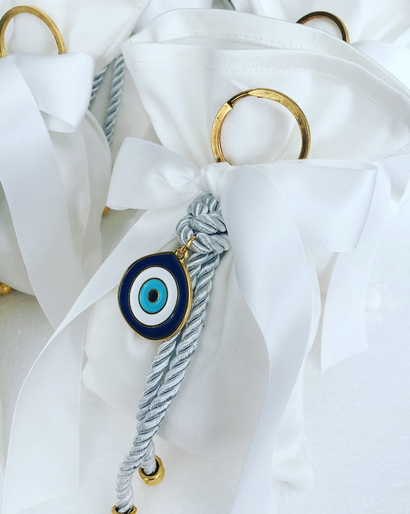 White Pouch Mati Eye chain Bomboniere ,Christening Bomboniere, Christening Favors, Greek Christening, Greek βάπτιση