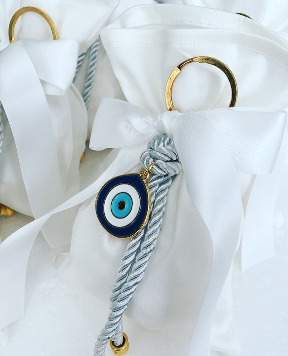 White Pouch Mati Eye chain Bomboniere ,Christening Bomboniere, Christening Favors, Greek Christening, Greek βάπτιση