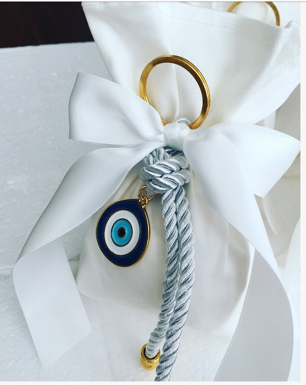 White Pouch Mati Eye chain Bomboniere ,Christening Bomboniere, Christening Favors, Greek Christening, Greek βάπτιση