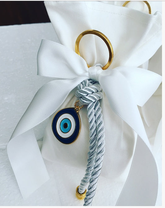 White Pouch Mati Eye chain Bomboniere ,Christening Bomboniere, Christening Favors, Greek Christening, Greek βάπτιση