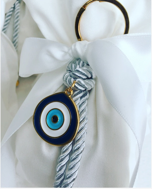White Pouch Mati Eye chain Bomboniere ,Christening Bomboniere, Christening Favors, Greek Christening, Greek βάπτιση