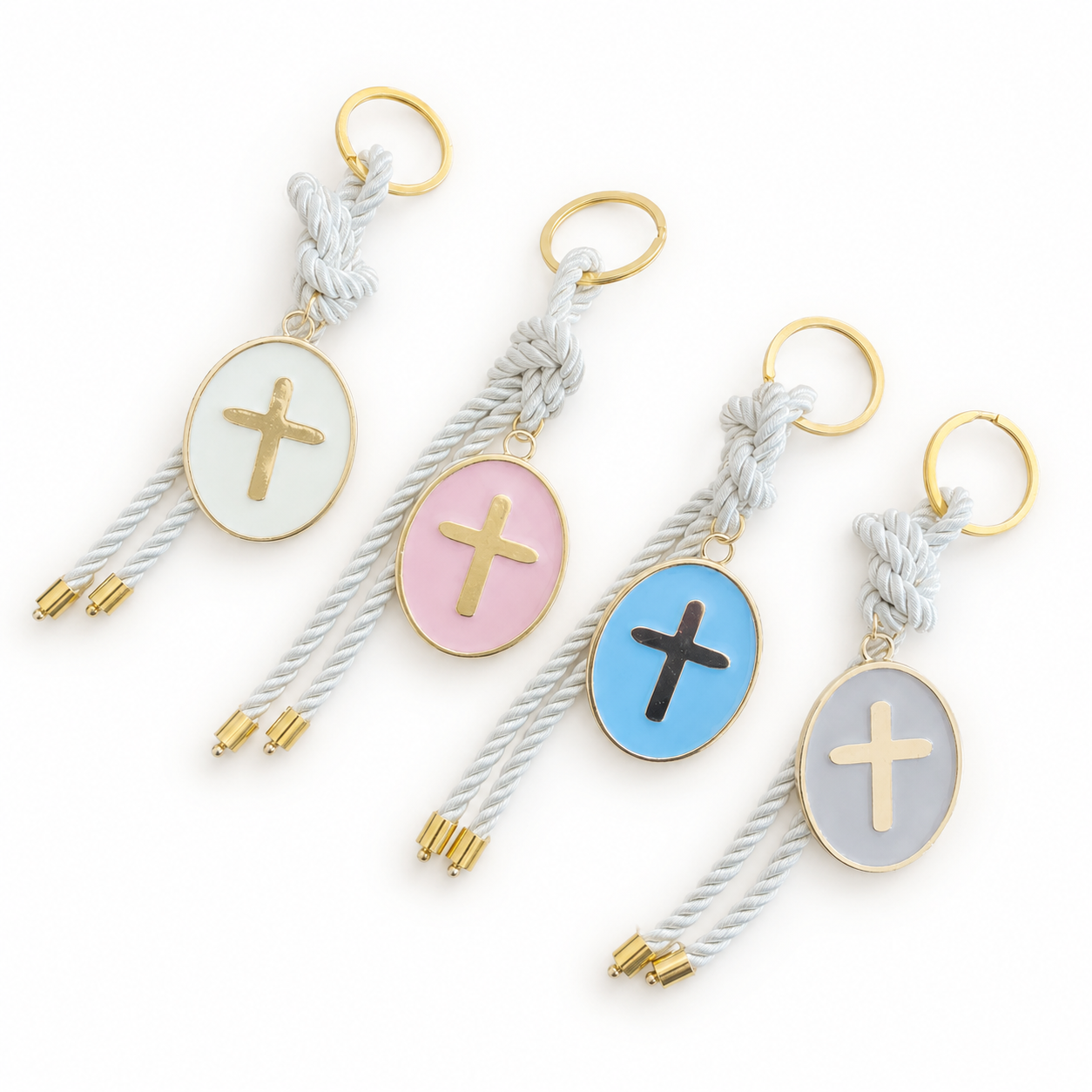 Oval Cross Charm Keyring