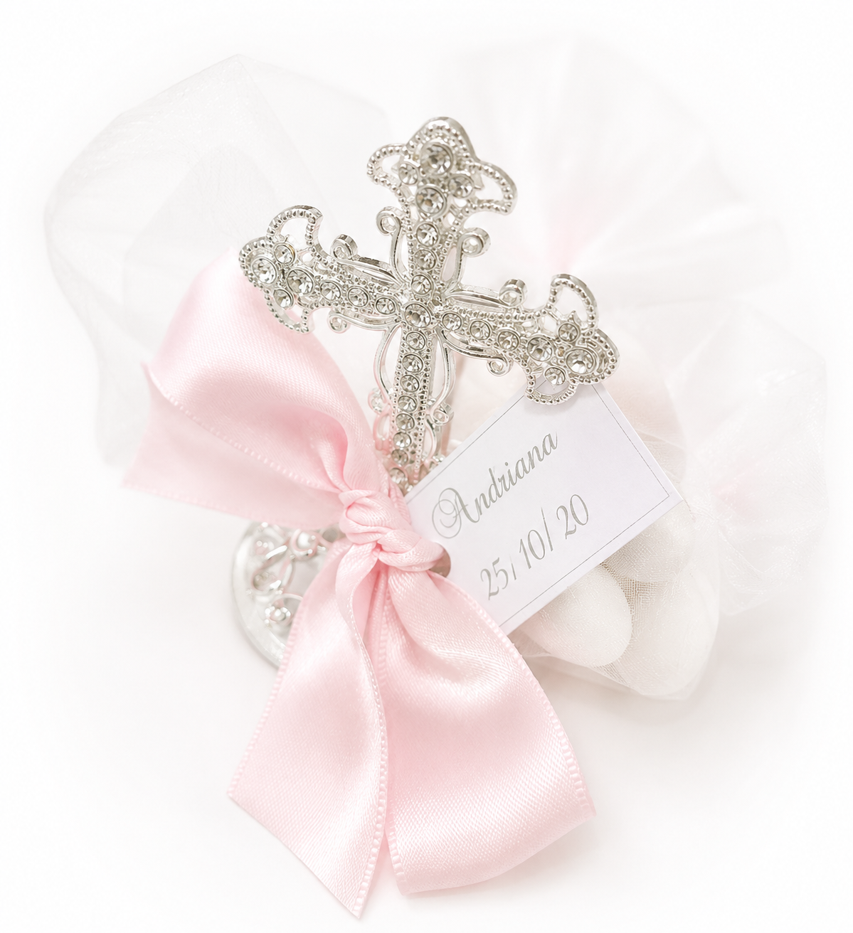 Silver Plated Pewter Cross Stand Bomboniere