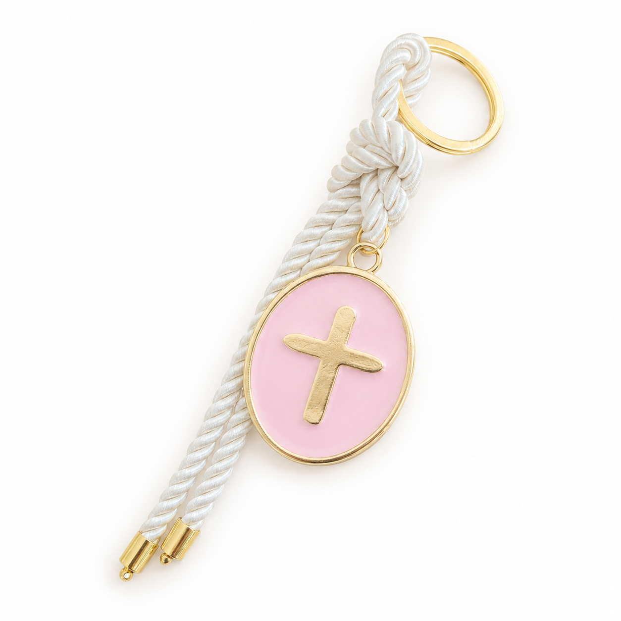 Oval Cross Charm Keyring