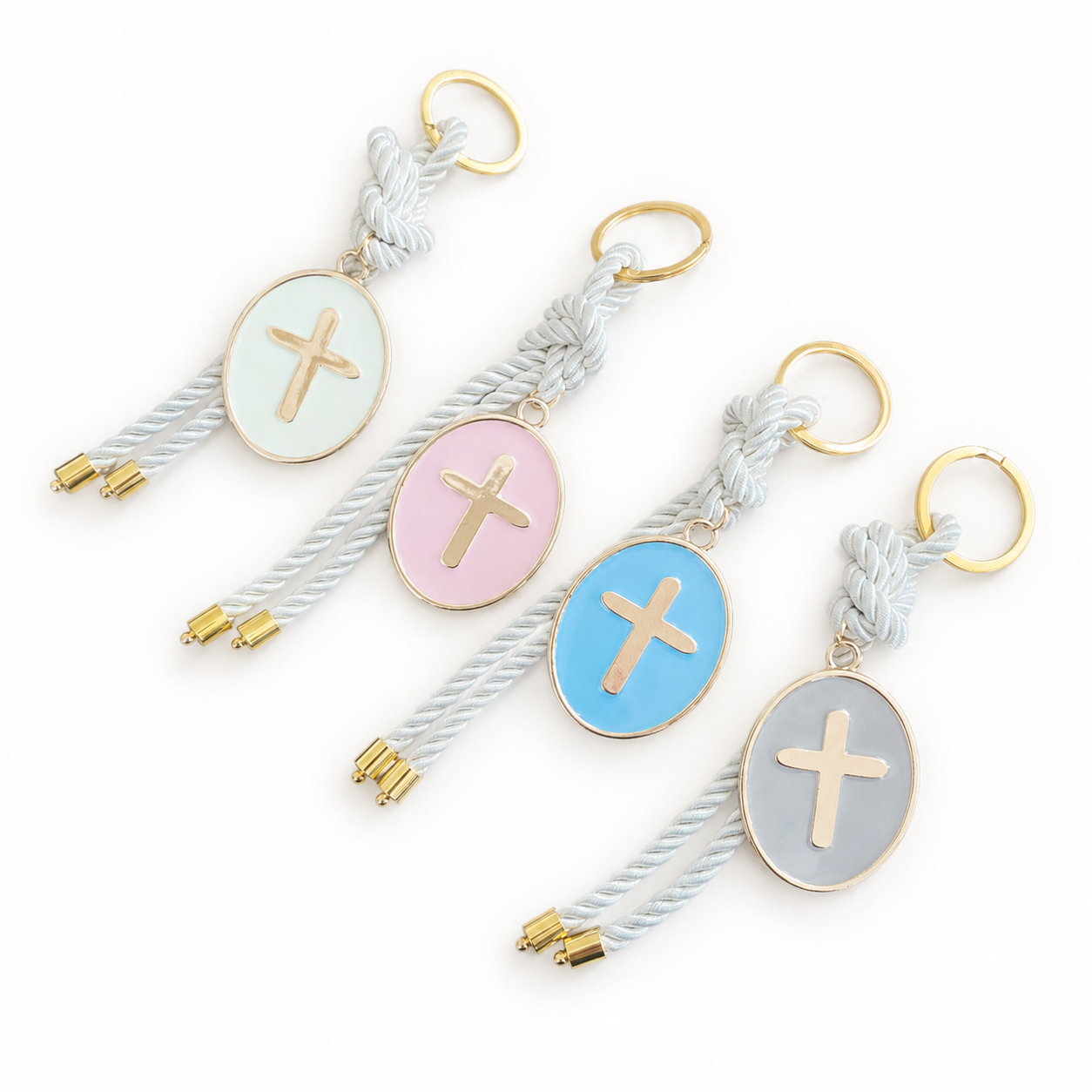 Oval Cross Charm Keyring