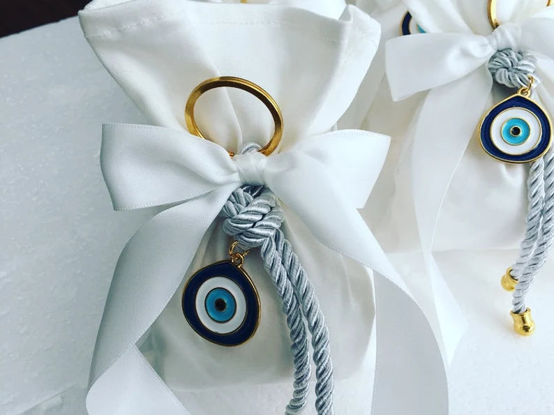 White Pouch Mati Eye chain Bomboniere ,Christening Bomboniere, Christening Favors, Greek Christening, Greek βάπτιση