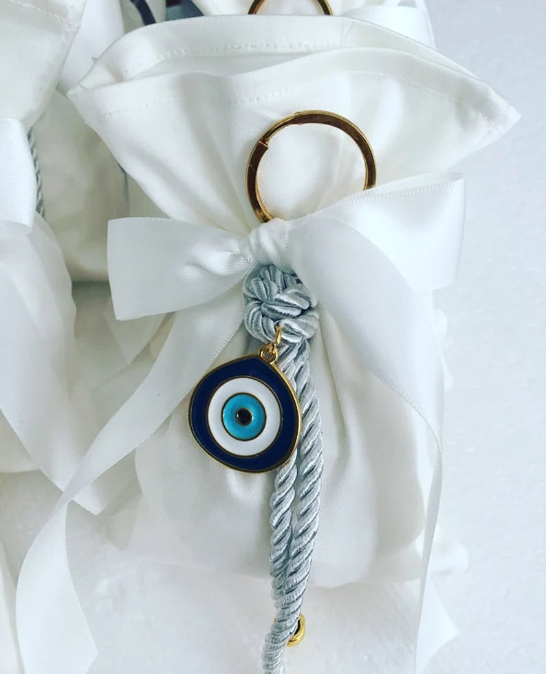 White Pouch Mati Eye chain Bomboniere ,Christening Bomboniere, Christening Favors, Greek Christening, Greek βάπτιση