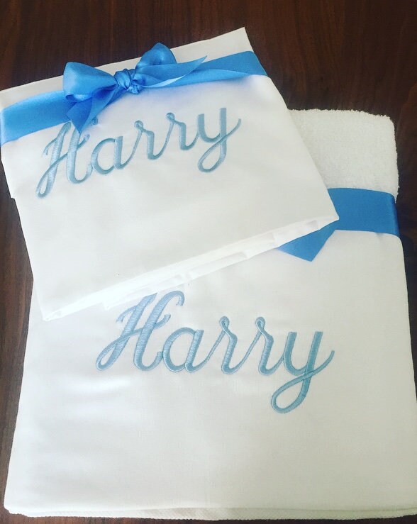 2x Piece Personalised Bath Towel & Hand Towel Orthodox Baptism Set , Personalised Towels , Greek Christening ,Christening Towels, Ladoset,