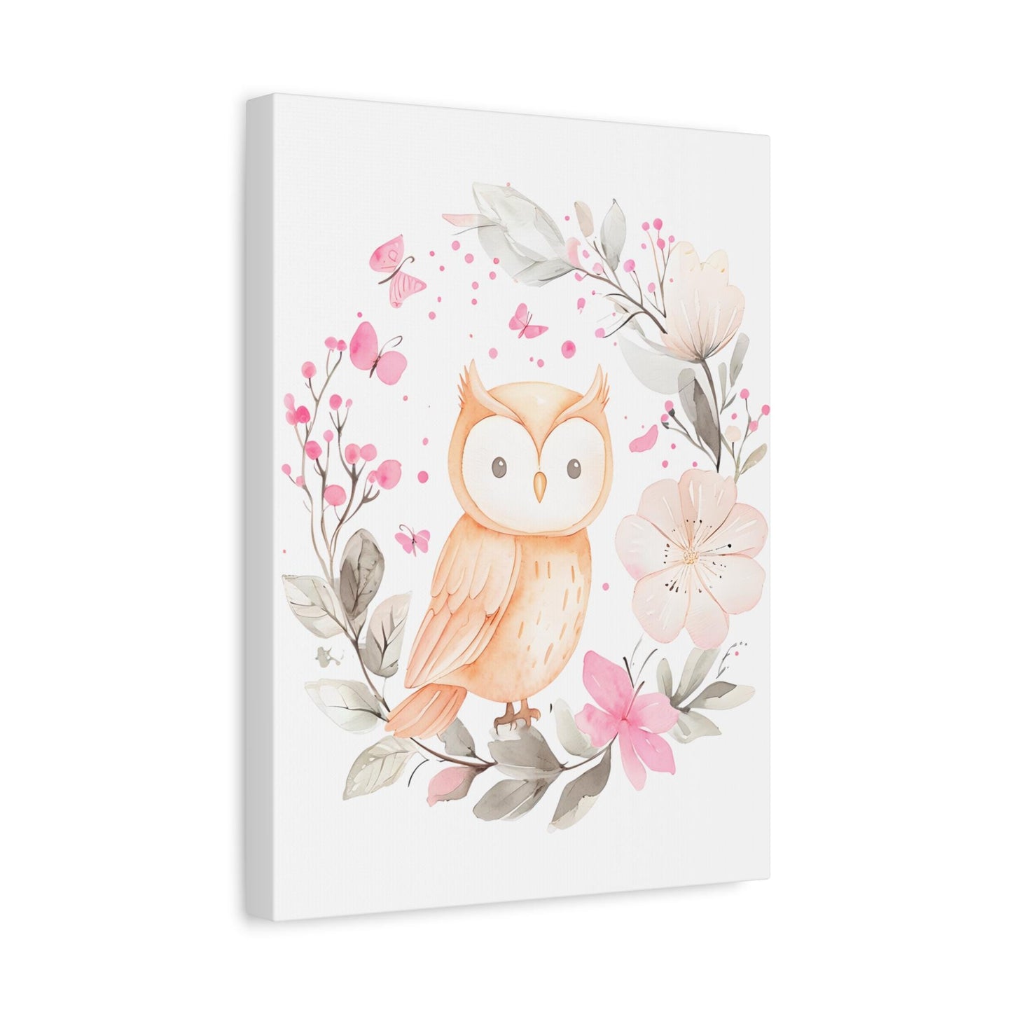 Whimsical Owl Canvas Artwork, Baby Wall Art, Nursery Decor, Kids Room Wall Art, Floral Artwork,Baby Room Decor (white, 12 "x16)