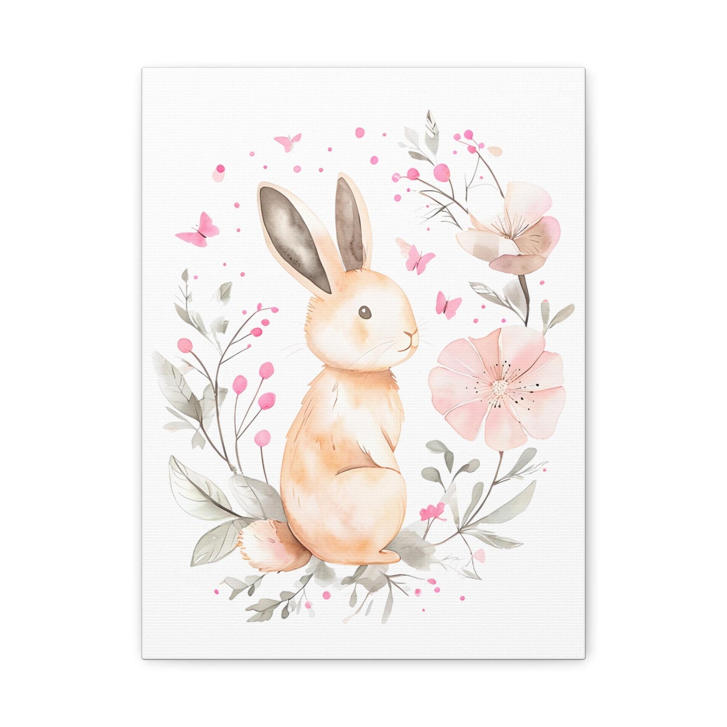 Whimsical Bunny Canvas Artwork, Baby Wall Art, Nursery Decor, Kids Room Wall Art, Floral Artwork,Baby Room Decor