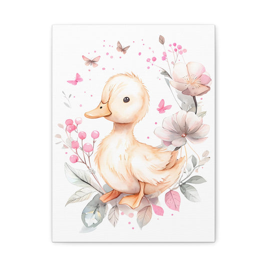 Whimsical Duck Canvas Artwork, Baby Wall Art, Nursery Decor, Kids Room Wall Art, Floral Artwork,Baby Room Decor