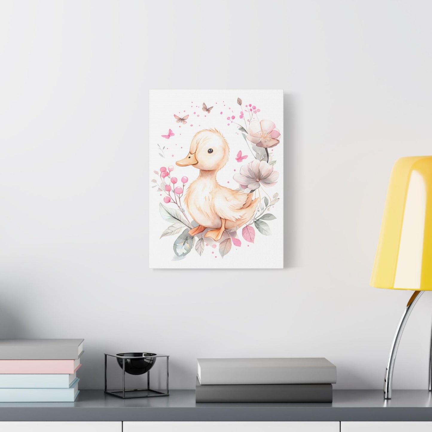 Whimsical Duck Canvas Artwork, Baby Wall Art, Nursery Decor, Kids Room Wall Art, Floral Artwork,Baby Room Decor