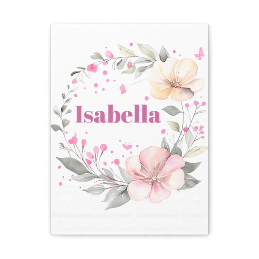 Personalized Matte Canvas Wall Art with Floral Design, Custom Name Decor, Home Wall Decor, Gifts for Girls, Nursery Art