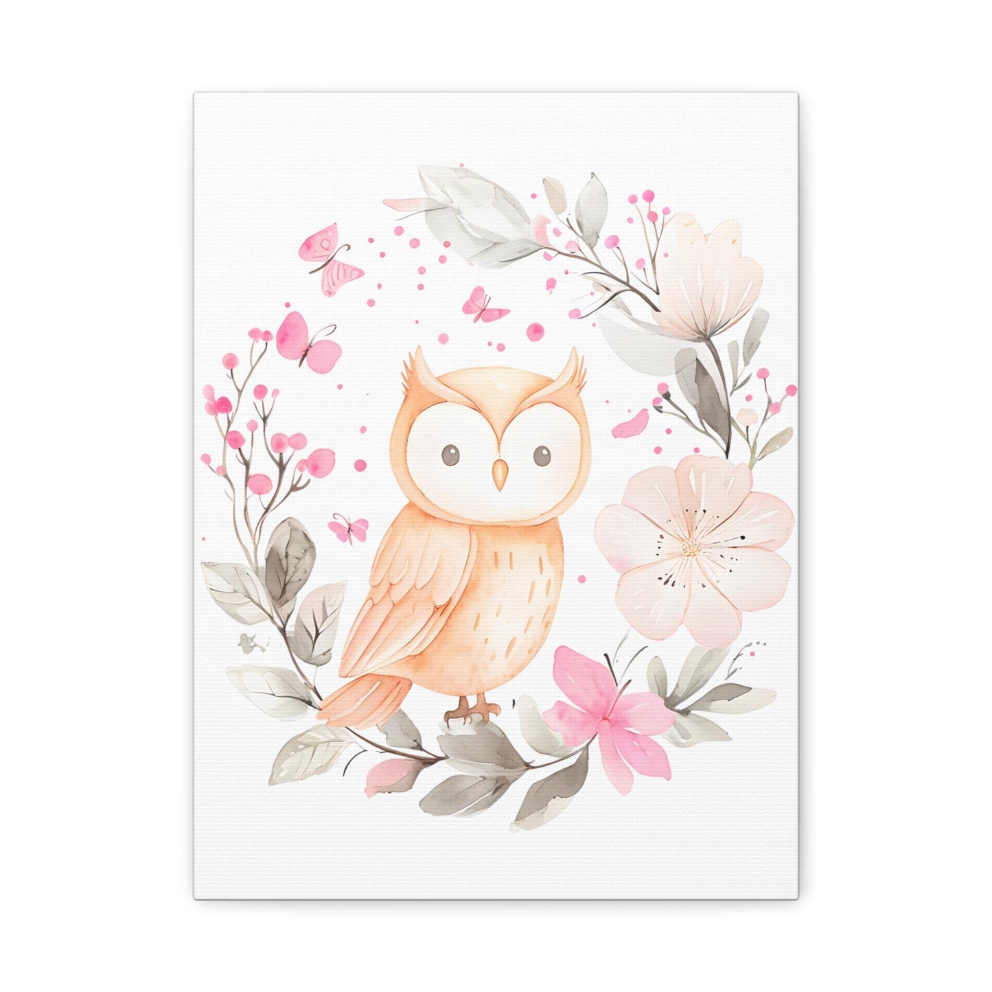 Whimsical Owl Canvas Artwork, Baby Wall Art, Nursery Decor, Kids Room Wall Art, Floral Artwork,Baby Room Decor (white, 12 "x16)