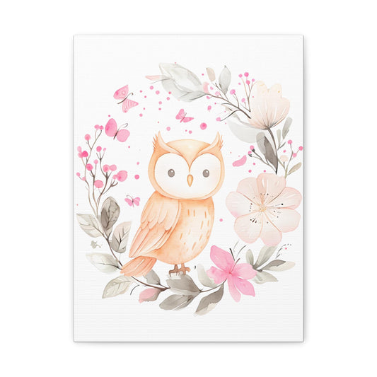 Whimsical Owl Canvas Artwork, Baby Wall Art, Nursery Decor, Kids Room Wall Art, Floral Artwork,Baby Room Decor (white, 12 "x16)