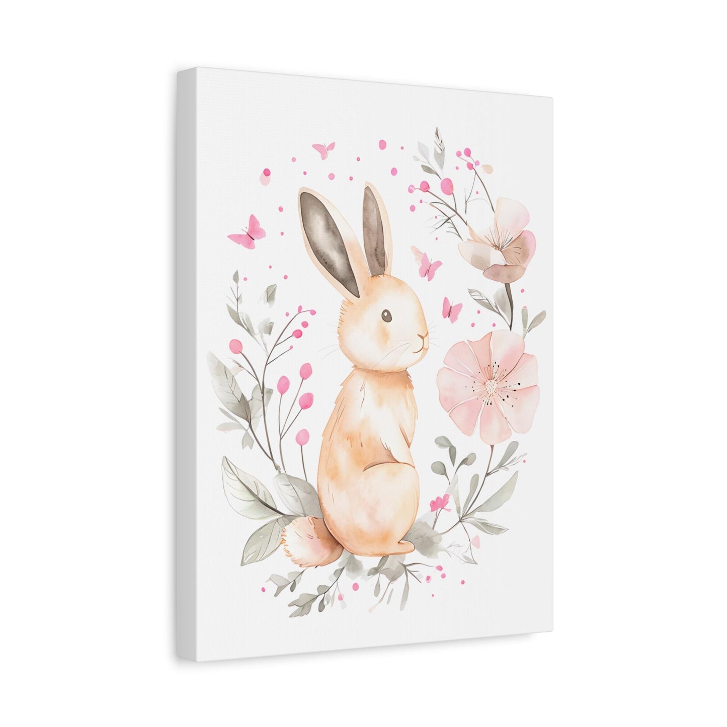 Whimsical Bunny Canvas Artwork, Baby Wall Art, Nursery Decor, Kids Room Wall Art, Floral Artwork,Baby Room Decor