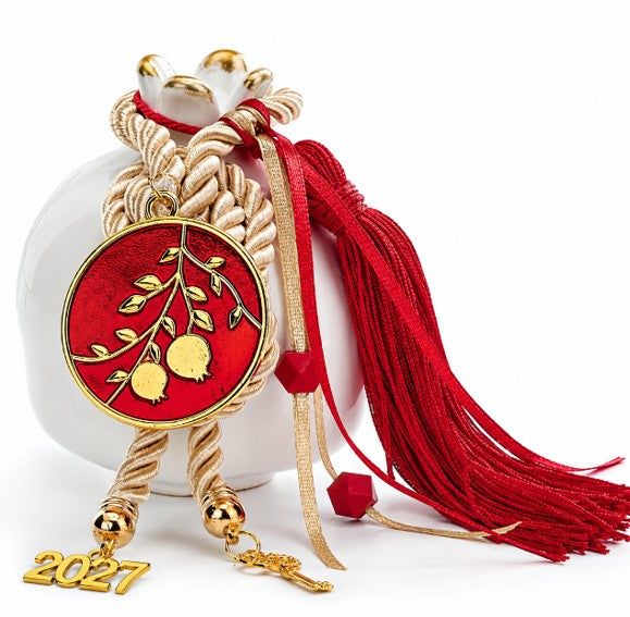 Ceramic red and gold pomegranate ρόδι 2027 New Year  Gouri -Good Luck Home Gift