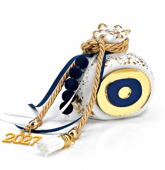 Ceramic pomegranate ρόδι  with blue mati charm 2027 New Year  Gouri -Good Luck Home Gift