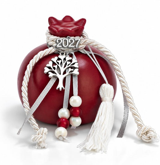 Ceramic red and silver pomegranate ρόδι 2027 New Year  Gouri -Good Luck Home Gift